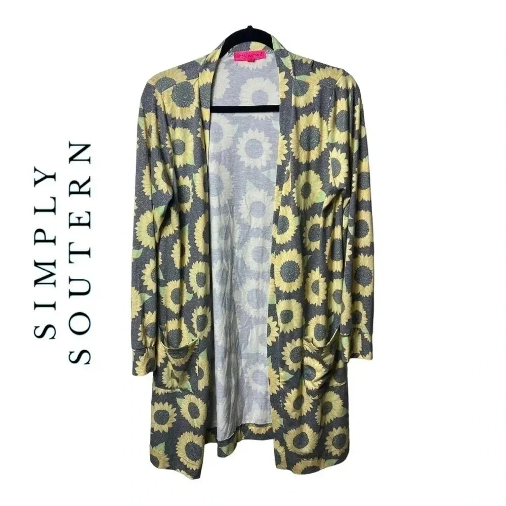 1261. SIMPLY SOUTHERN SUNFLOWER CARDIGAN LONG SLEEVES SIZE L/XL LONG LENGTH